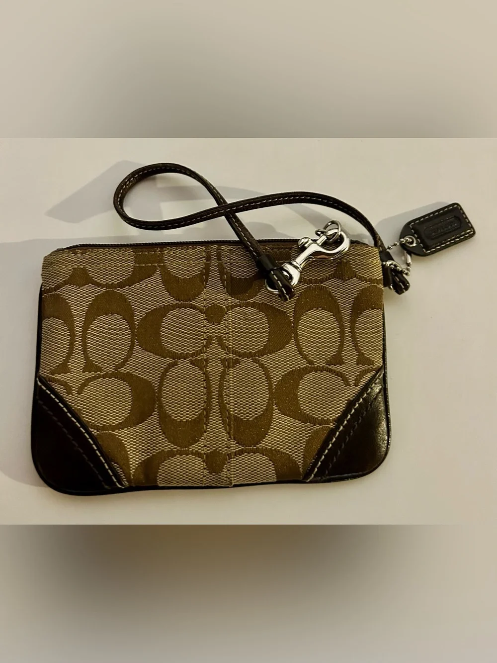 Coach Signature Logo Small Brown Zip Wristlet